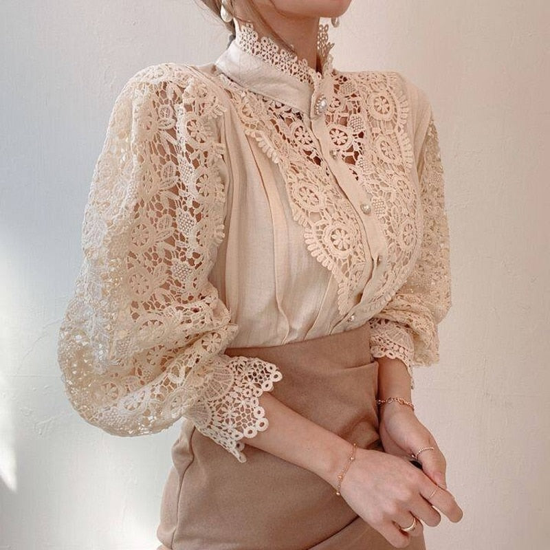 MitziBlouse | Women's Elegant Lace Top-Apricot-S-State of Style