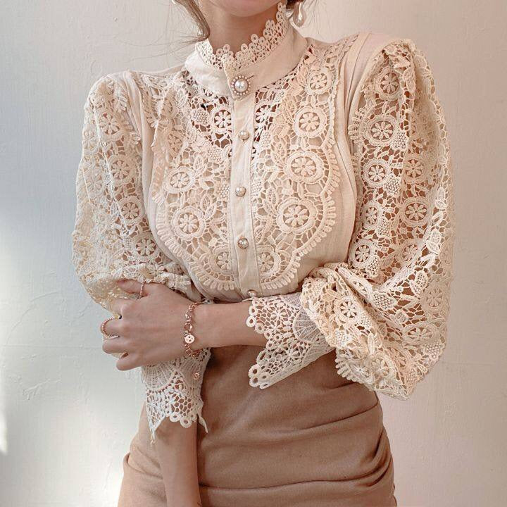 MitziBlouse | Women's Elegant Lace Top-Apricot-S-State of Style