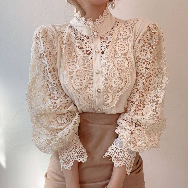 MitziBlouse | Women's Elegant Lace Top-Apricot-S-State of Style