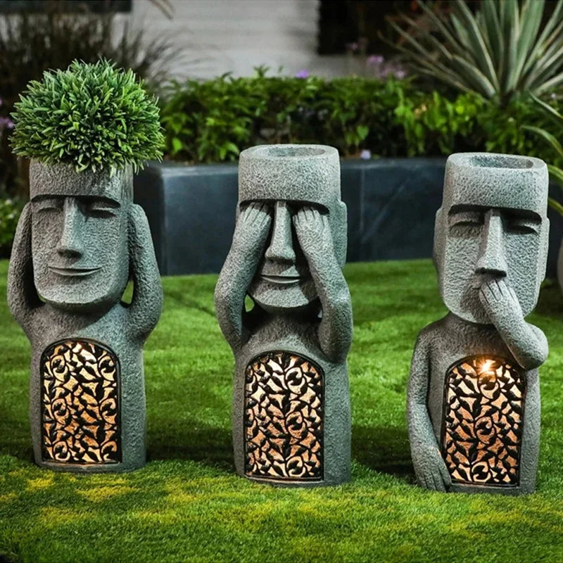 MoaiGlow Easter Island Planter Statue with LED Light-A-State of Style