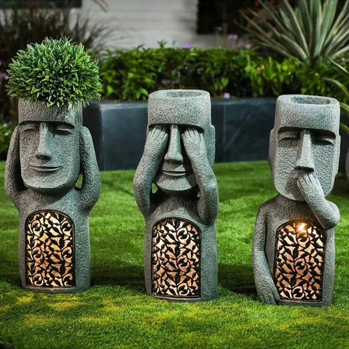 MoaiGlow Easter Island Planter Statue with LED Light-A-State of Style