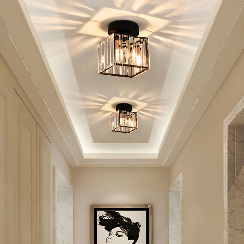 Modern Crystal Ceiling Lamp - CrystalGlow-Black-Square-State of Style