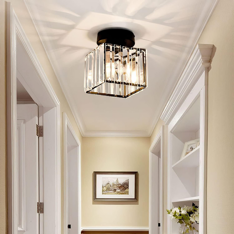 Modern Crystal Ceiling Lamp - CrystalGlow-Black-Square-State of Style