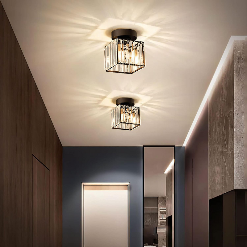 Modern Crystal Ceiling Lamp - CrystalGlow-Black-Square-State of Style