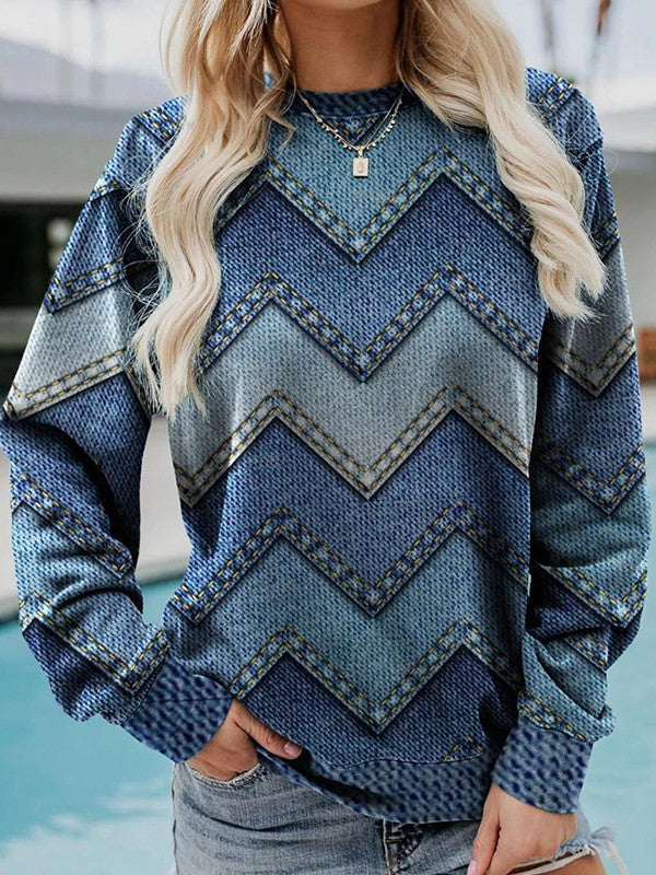 Modern Geometric Sweater with Round Neck - Adelisse-S-State of Style