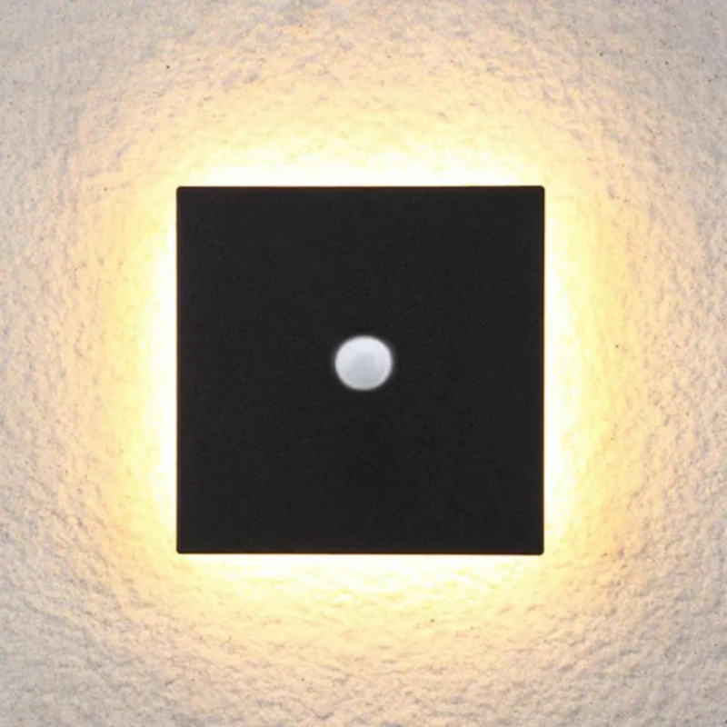 Modern Minimalist LED Wall Lamp - Zenith-Black-Warm White with Motion Sensor-Square Small-State of Style