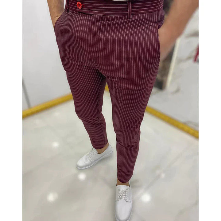 Modern Slim Striped Trousers | Stylish & Comfortable-Maroon-S-State of Style
