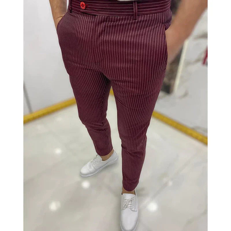 Modern Slim Striped Trousers | Stylish & Comfortable-Maroon-S-State of Style