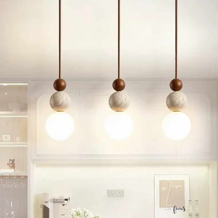 Modern Travertine and Mahogany Pendant Light - NaturaLuxe-Cream-White-Walnut-State of Style