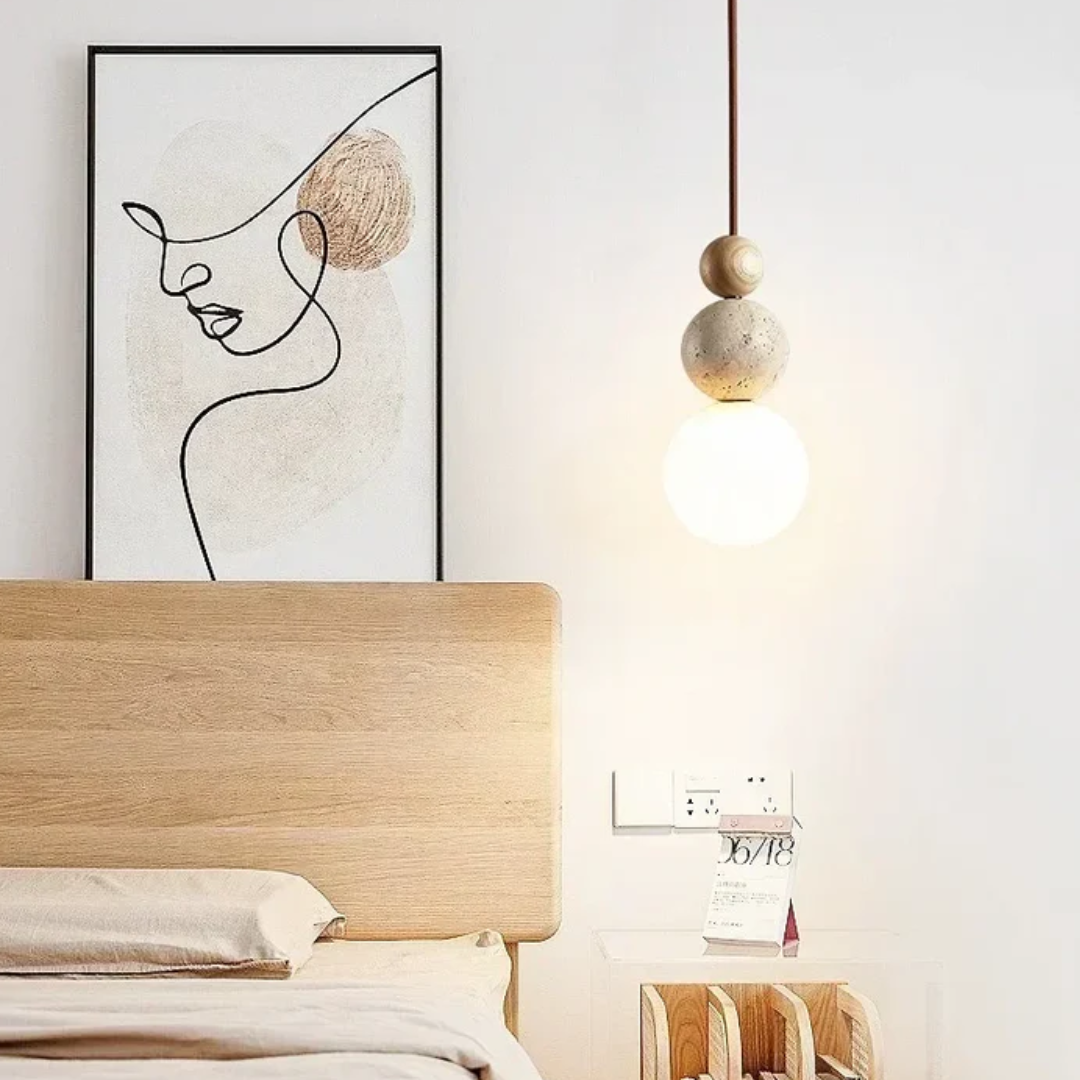 Modern Travertine and Mahogany Pendant Light - NaturaLuxe-Cream-White-Walnut-State of Style