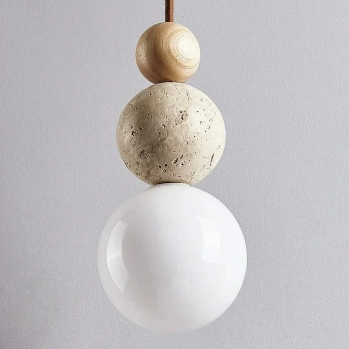 Modern Travertine and Mahogany Pendant Light - NaturaLuxe-Cream-White-Walnut-State of Style