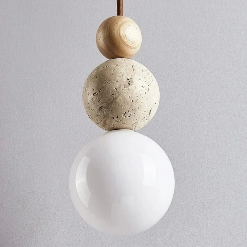 Modern Travertine and Mahogany Pendant Light - NaturaLuxe-Cream-White-Walnut-State of Style