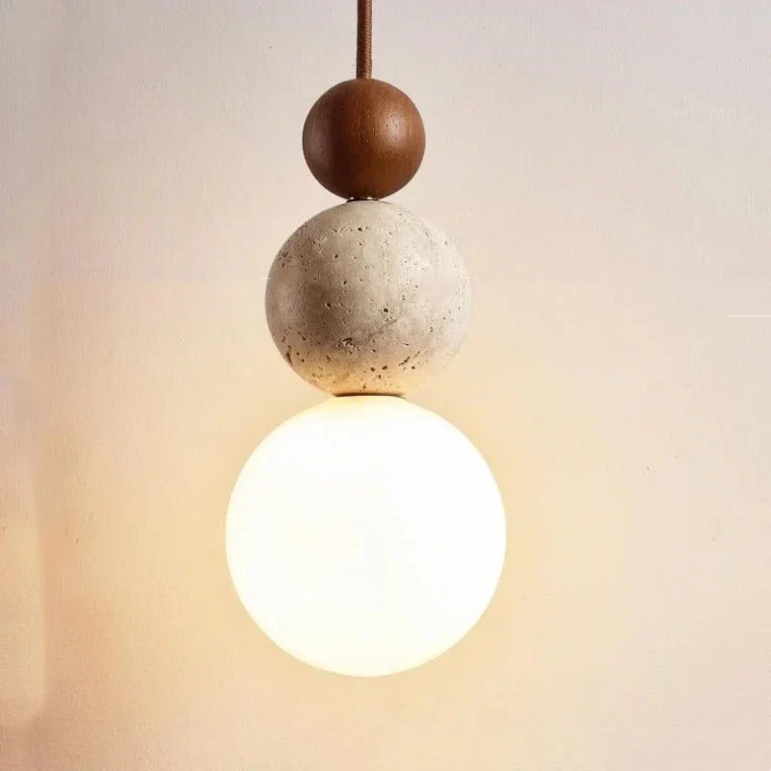 Modern Travertine and Mahogany Pendant Light - NaturaLuxe-Cream-White-Walnut-State of Style
