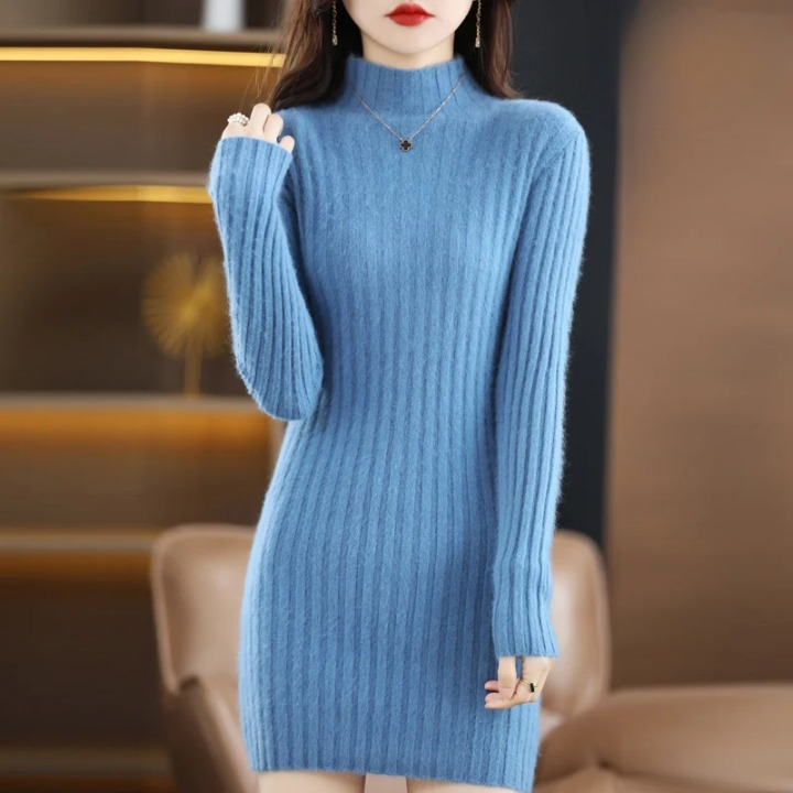 Knitted Autumn Dress with Roll Neck – Noëlle