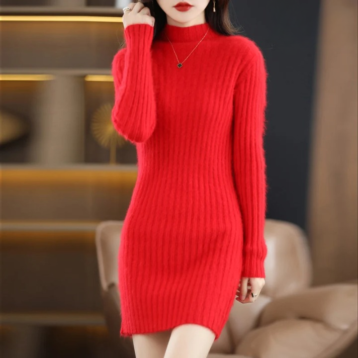 Knitted Autumn Dress with Roll Neck – Noëlle
