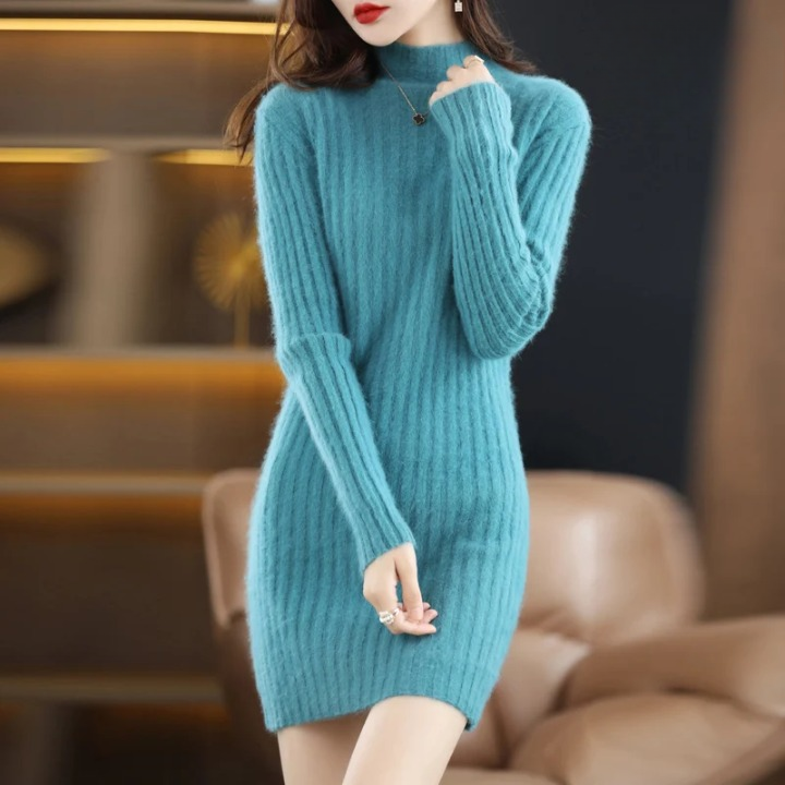 Knitted Autumn Dress with Roll Neck – Noëlle