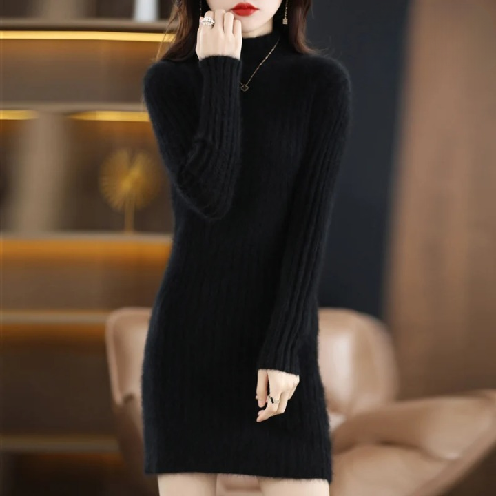 Knitted Autumn Dress with Roll Neck – Noëlle