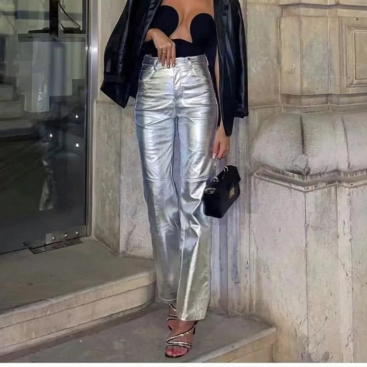 Monica Metallic Pants | Bold & Trendy Statement Trousers-S-State of Style