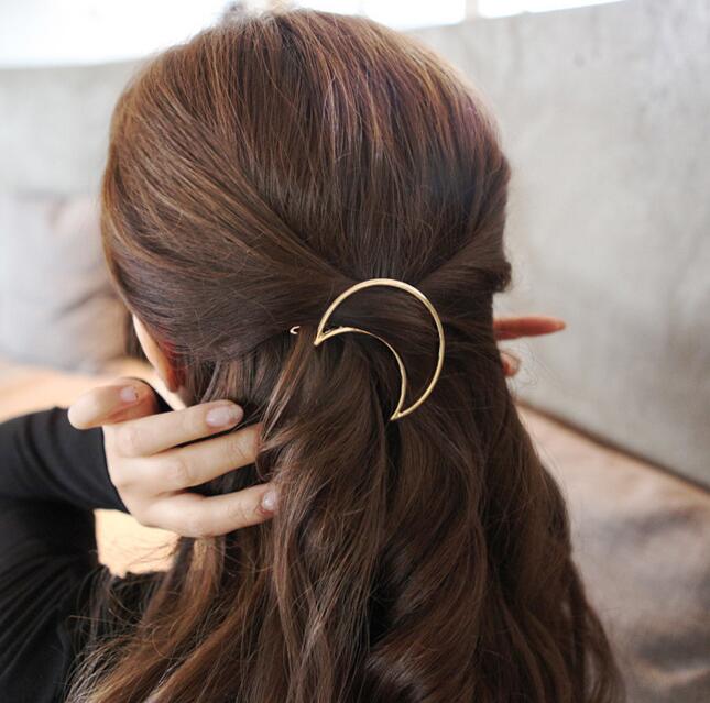 Moon Hair Clip | Stylish Round Moon Hairpin for Women-Gold Round-State of Style