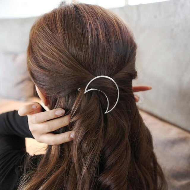 Moon Hair Clip | Stylish Round Moon Hairpin for Women-Silver Moon-State of Style