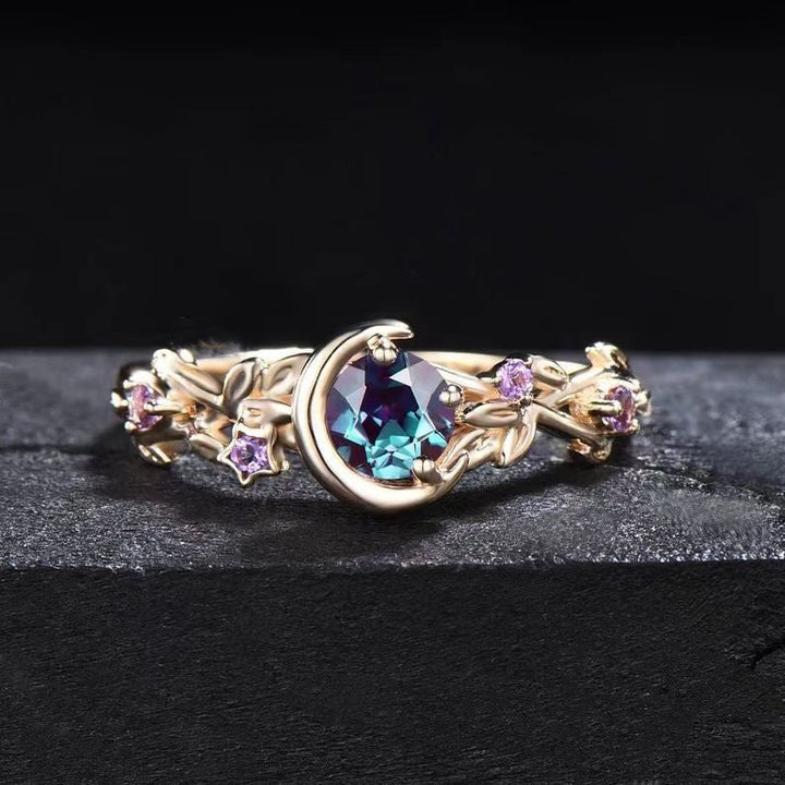 Moonstone Colour-Changing Alexandrite and Amethyst Engagement Ring - Elara-Gold-4.90 cm-State of Style
