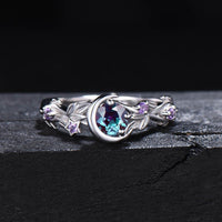 Moonstone Colour-Changing Alexandrite and Amethyst Engagement Ring - Elara-Silver-4.90 cm-State of Style