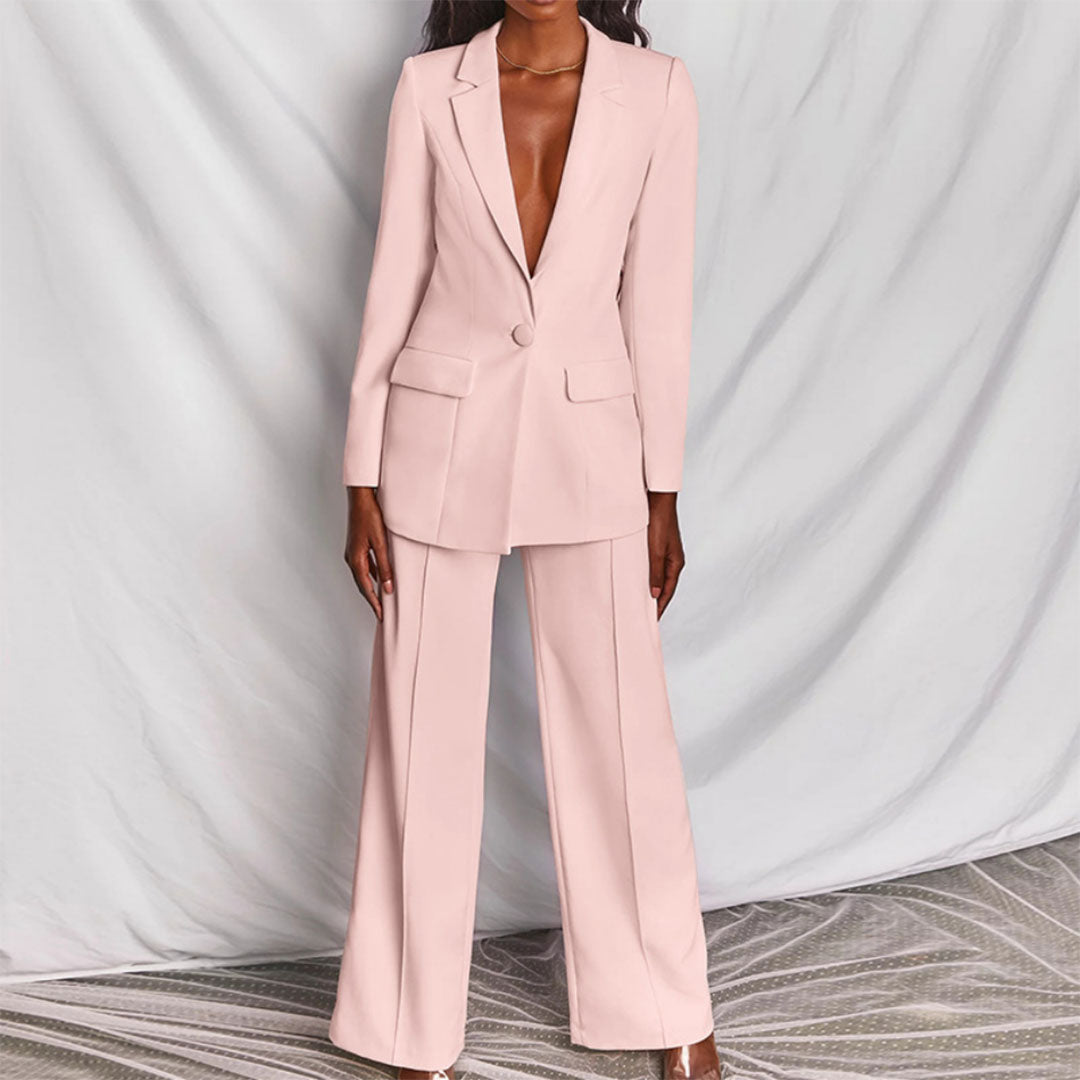 Moshine - 2-Piece Blazer and Trouser Set-Pink-S-State of Style