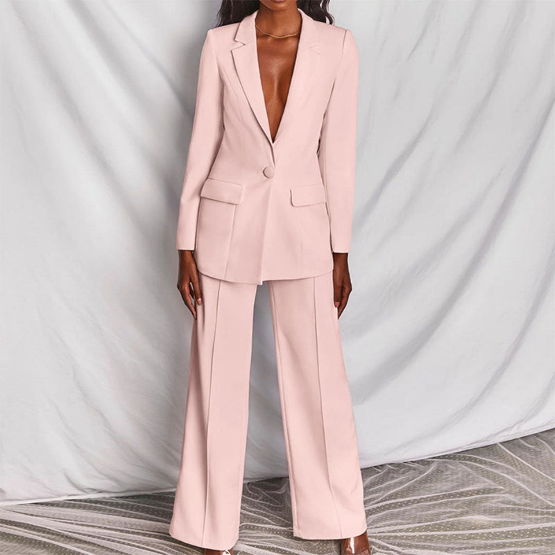 Moshine - 2-Piece Blazer and Trouser Set-Pink-S-State of Style