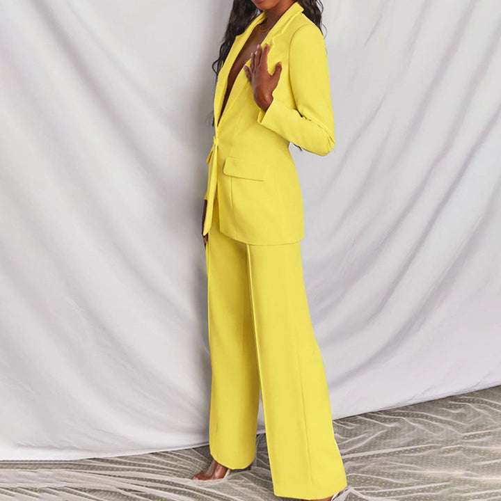 Moshine - 2-Piece Blazer and Trouser Set-Yellow-S-State of Style