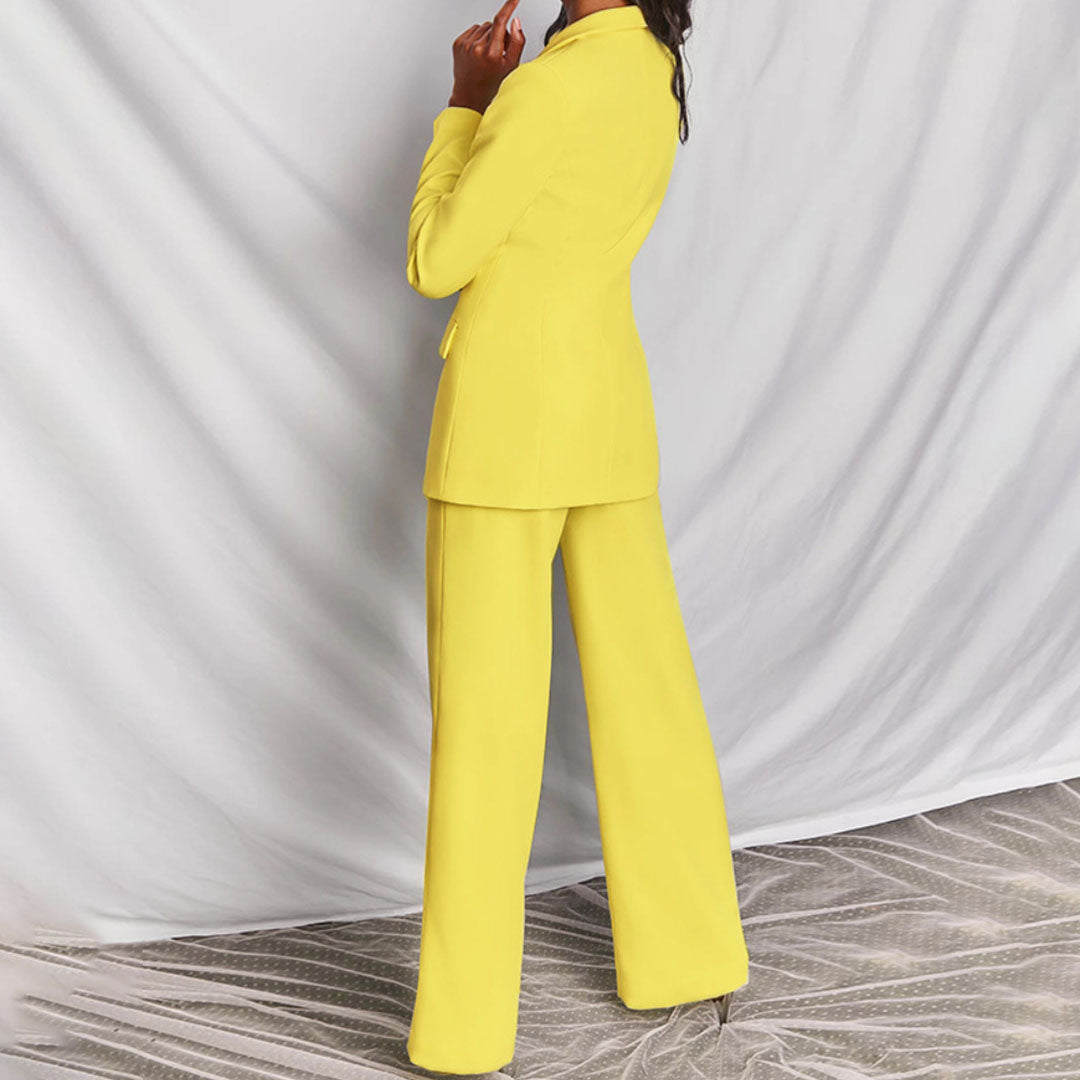 Moshine - 2-Piece Blazer and Trouser Set-Yellow-S-State of Style