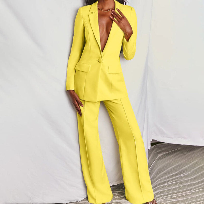 Moshine - 2-Piece Blazer and Trouser Set-Yellow-S-State of Style