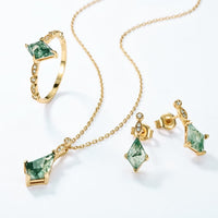 Moss Agate and White Zircon Jewellery Set – Lana-Necklace + Earrings + Ring Set-State of Style