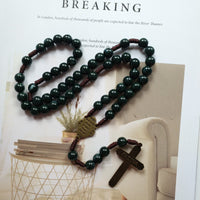 Moss Agate Sacred Medal Cross Pendant Rosary Necklace - Celeste-State of Style