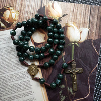Moss Agate Sacred Medal Cross Pendant Rosary Necklace - Celeste-State of Style
