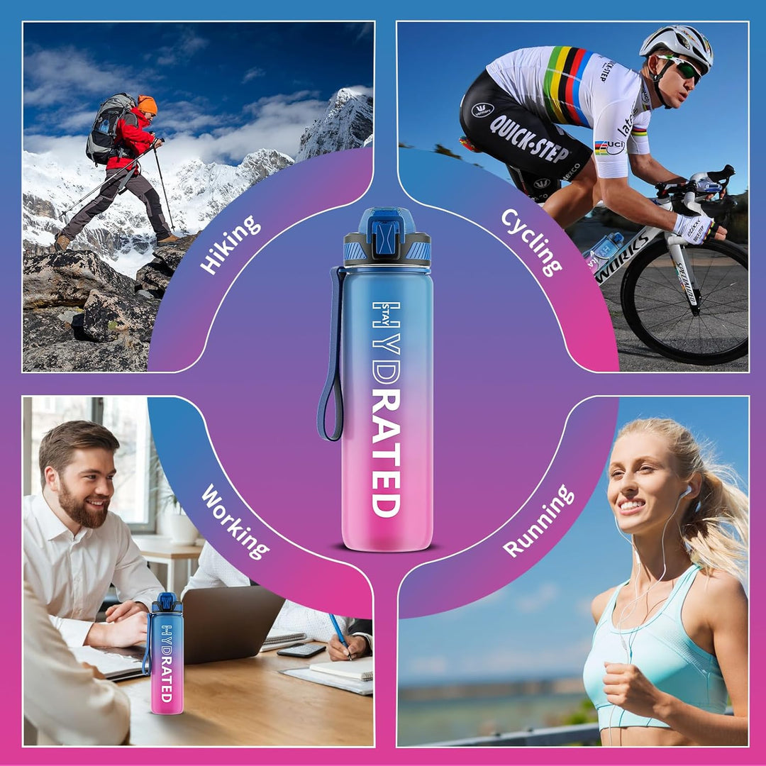 Motivational Leak-proof Bottle with Straw - Sports Bottle-Blue Purple-800 ml-State of Style