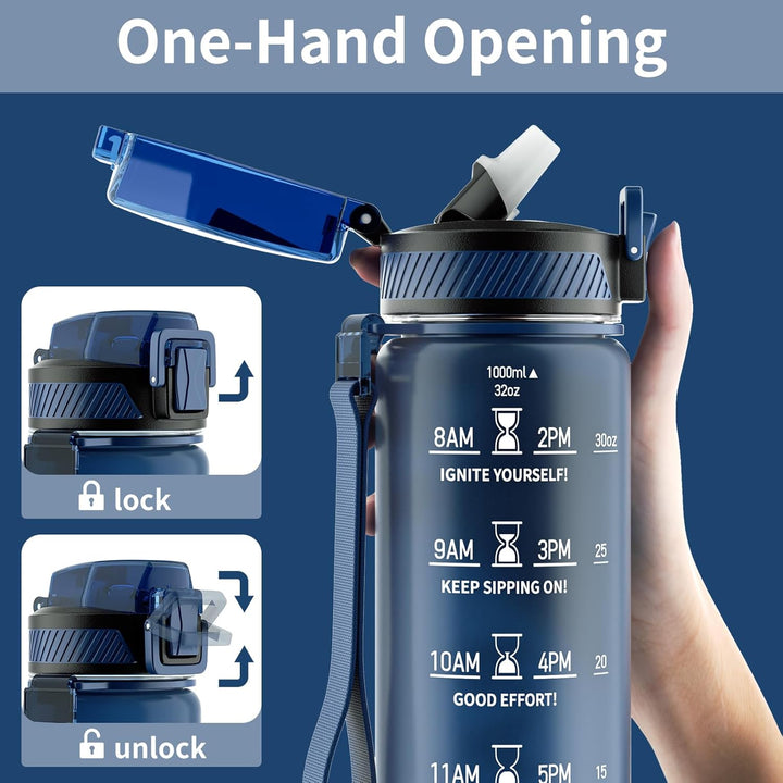 Motivational Leak-proof Bottle with Straw - Sports Bottle-Blue Purple-800 ml-State of Style