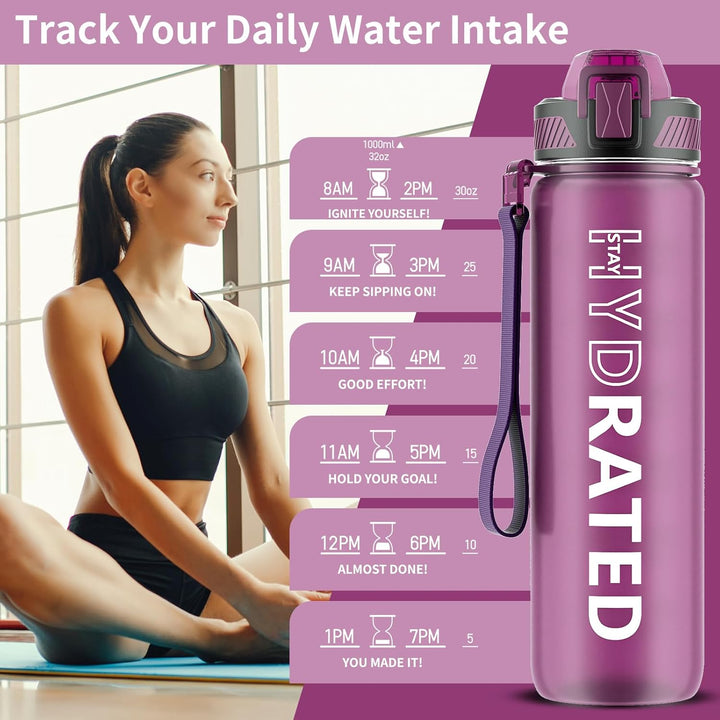 Motivational Leak-proof Bottle with Straw - Sports Bottle-Blue Purple-800 ml-State of Style
