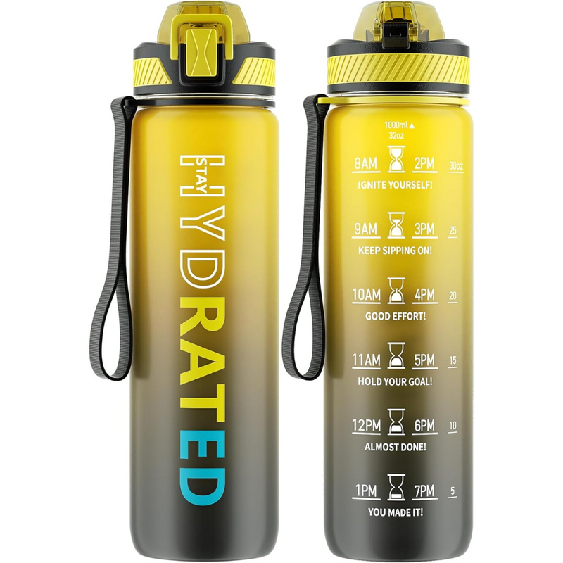 Motivational Leak-proof Bottle with Straw - Sports Bottle-Gold Grey-800 ml-State of Style