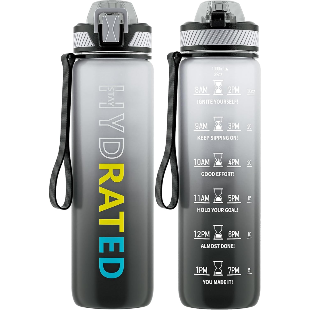 Motivational Leak-proof Bottle with Straw - Sports Bottle-Grey Gradient-800 ml-State of Style