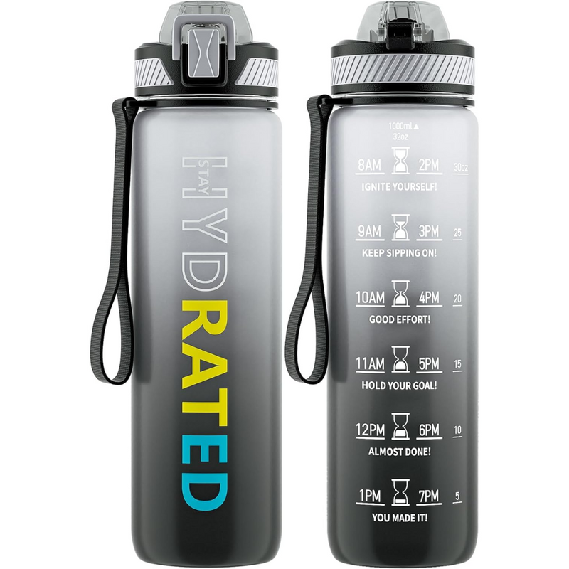 Motivational Leak-proof Bottle with Straw - Sports Bottle-Grey Gradient-800 ml-State of Style