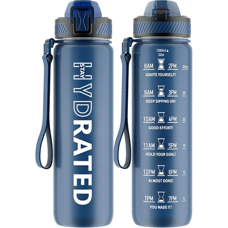 Motivational Leak-proof Bottle with Straw - Sports Bottle-Midnight Blue-800 ml-State of Style