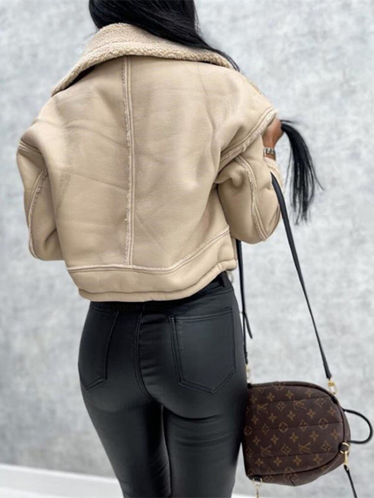 Motor jacket with Revers and Sherpa Lining - Zoë-Black-S-State of Style