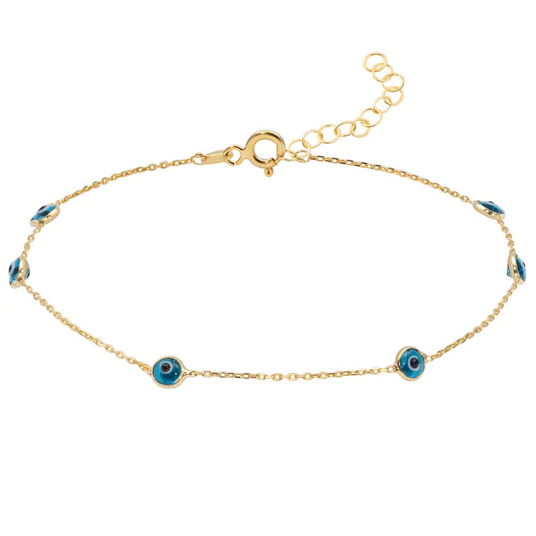 Multi Evil Eye Anklet - Zahira-Gold-State of Style