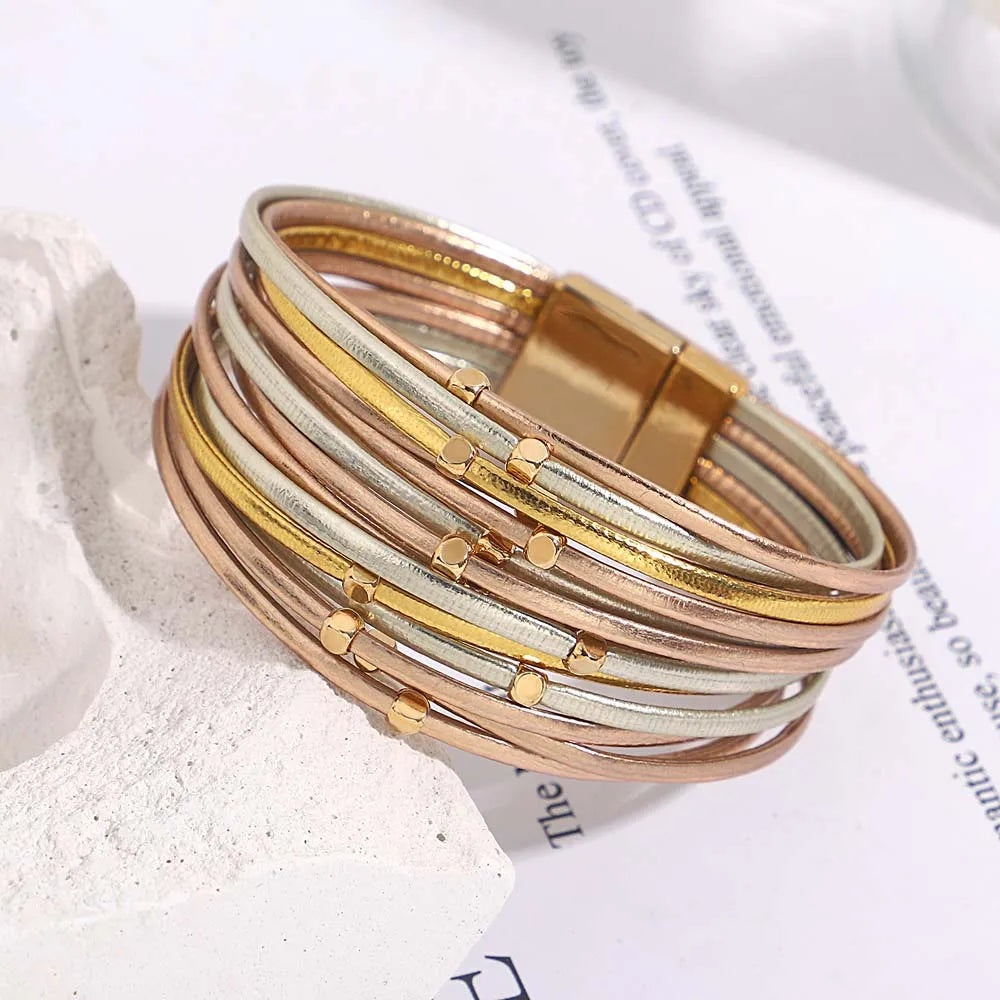 Multi-Layer Tri-Colour Wrap Bracelet | Stylish Women's Jewellery-MIX GOLD-State of Style
