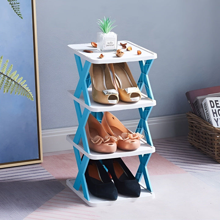 Multifunctional and Foldable Shoe Rack - SpaceSaver-4-Blue-State of Style