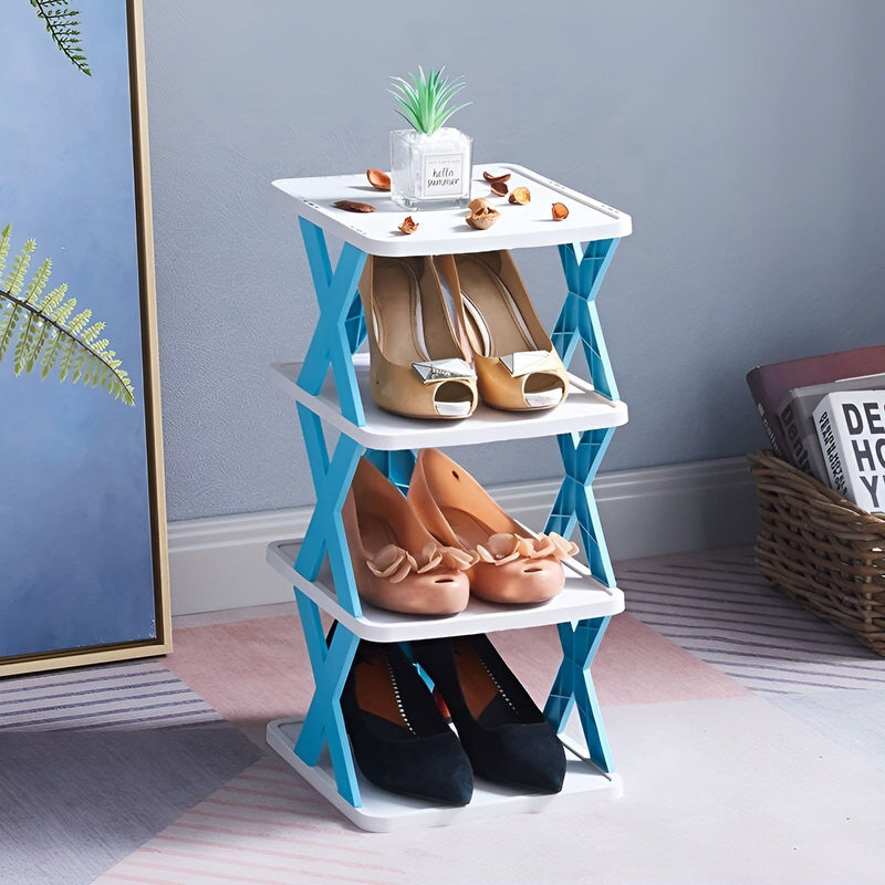 Multifunctional and Foldable Shoe Rack - SpaceSaver-4-Blue-State of Style