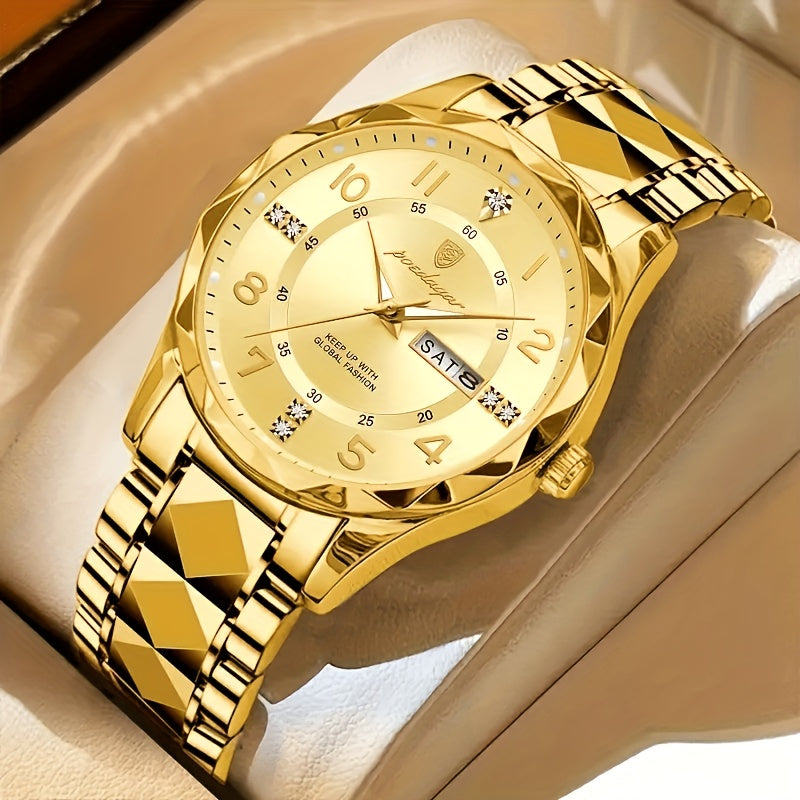 Multifunctional Waterproof Sports Watch for Men – Titan-Two-tone Gold Band with Blue Face-State of Style