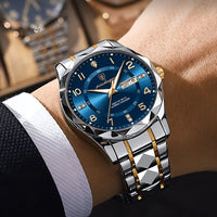Multifunctional Waterproof Sports Watch for Men – Titan-Two-tone Gold Band with Blue Face-State of Style