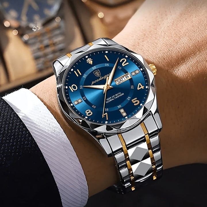 Multifunctional Waterproof Sports Watch for Men – Titan-Two-tone Gold Band with Blue Face-State of Style