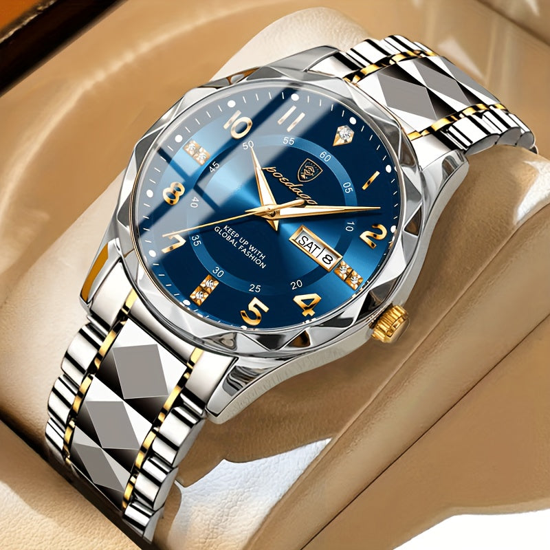 Multifunctional Waterproof Sports Watch for Men – Titan-Two-tone Gold Band with Blue Face-State of Style